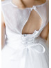 Ivory Dots Tulle Keyhole Corset Back Flower Girl Dress With Beaded Belt